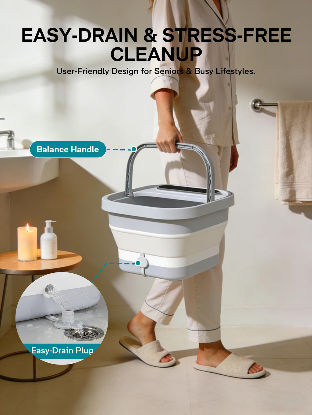 ALLJOY Collapsible Heated Foot Spa with Bubbles, Massage Rollers & Pumice Stone