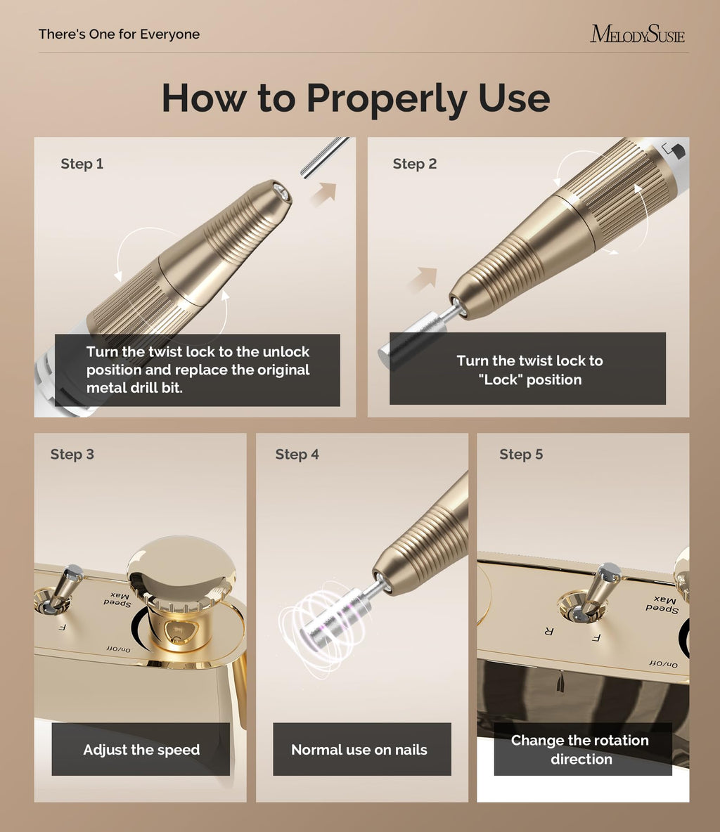 MelodySusie SC320C Cordless Nail Drill, 30000 RPM Clip-On Electric Nail File