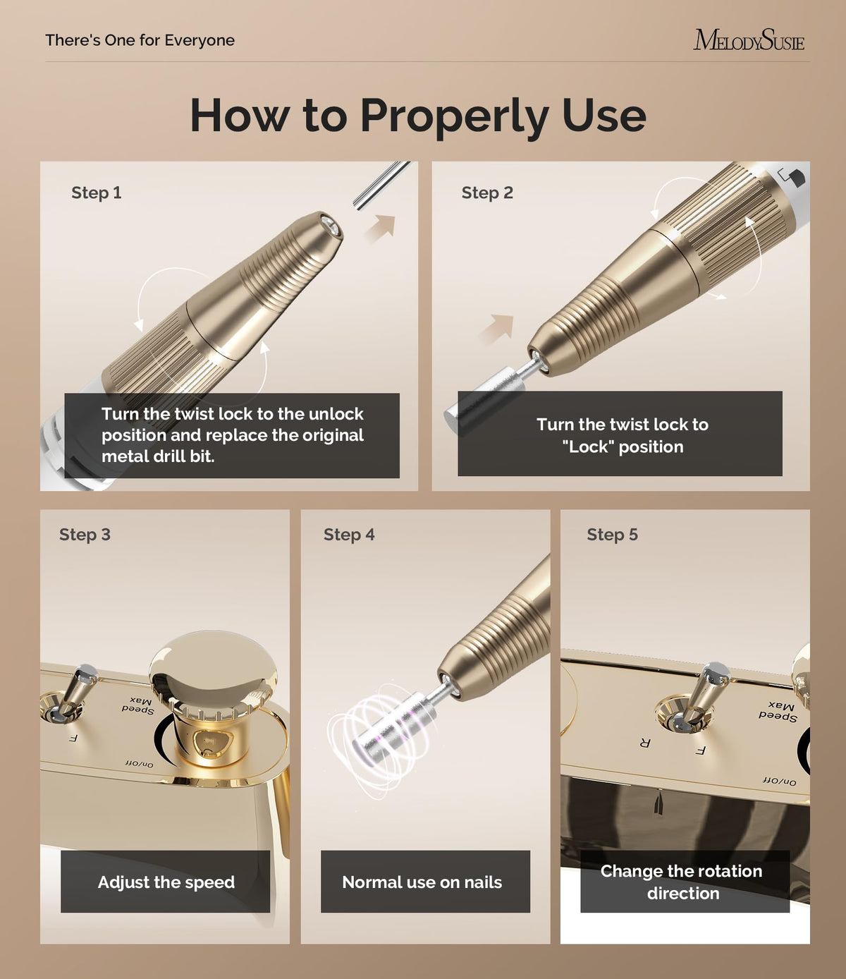 MelodySusie SC320C Cordless Nail Drill, 30000 RPM Clip-On Electric Nail File