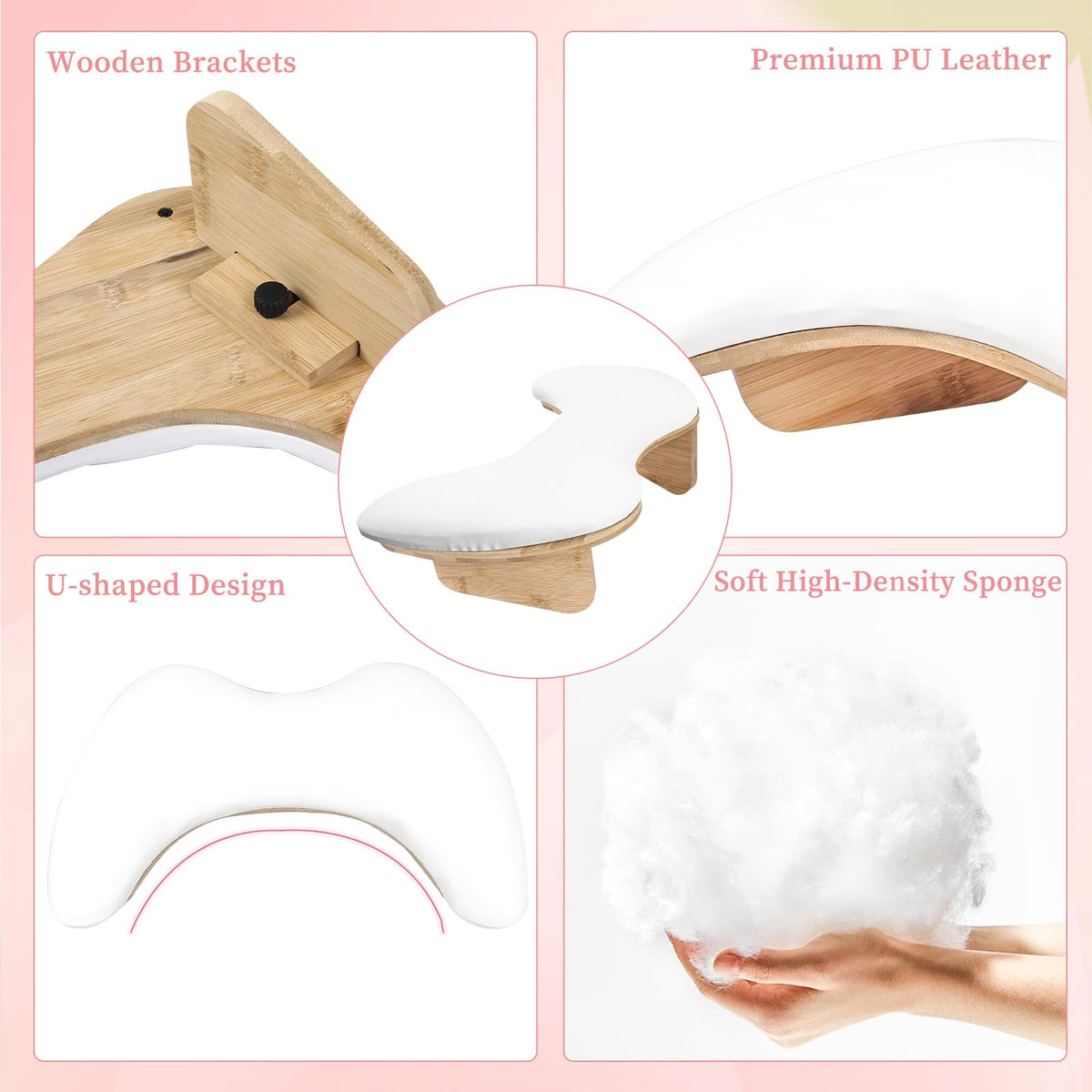ANGNYA Nail Tech Arm Rest, U-Shaped Manicure Hand Rest with Detachable Brackets