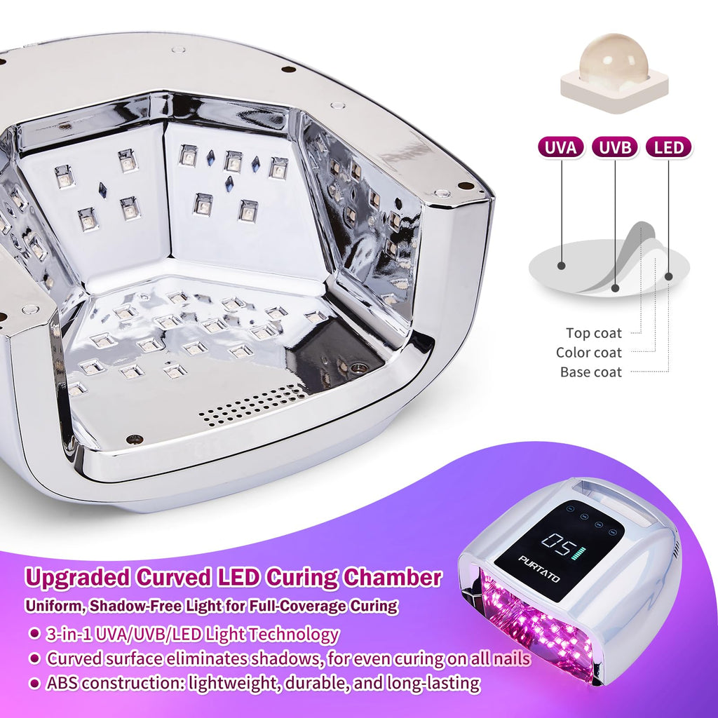 PURTATO 96W Rechargeable Cordless UV LED Nail Lamp