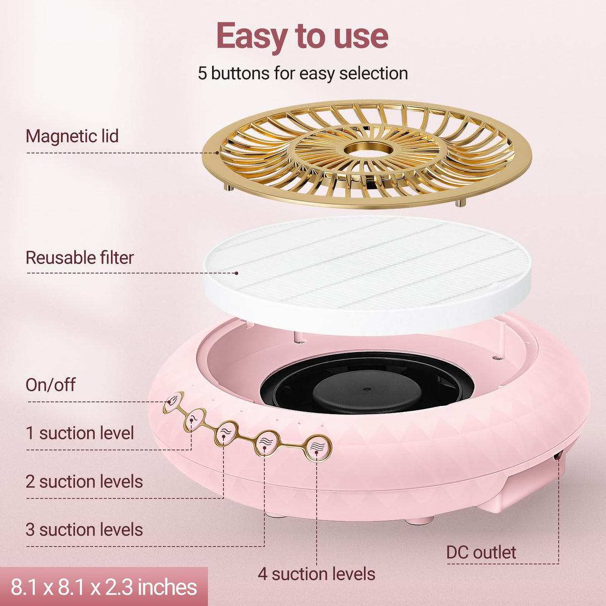 Professional Nail Dust Collector with 5000 RPM Suction and Reusable Filter