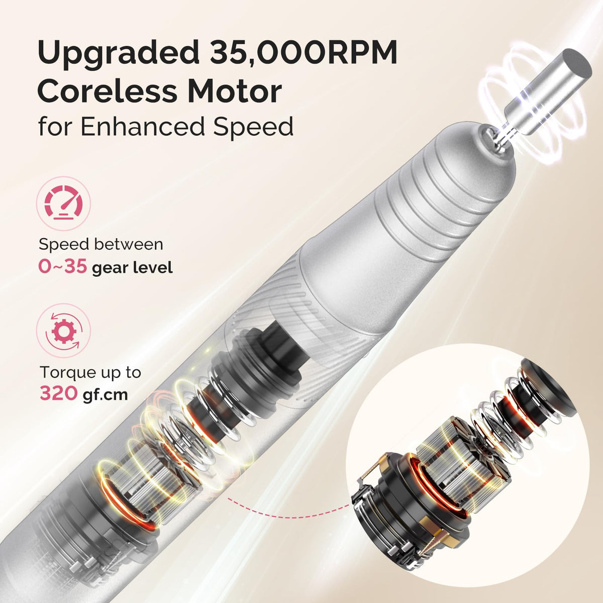 MelodySusie SM320G Clip-On Nail Drill, 35,000 RPM