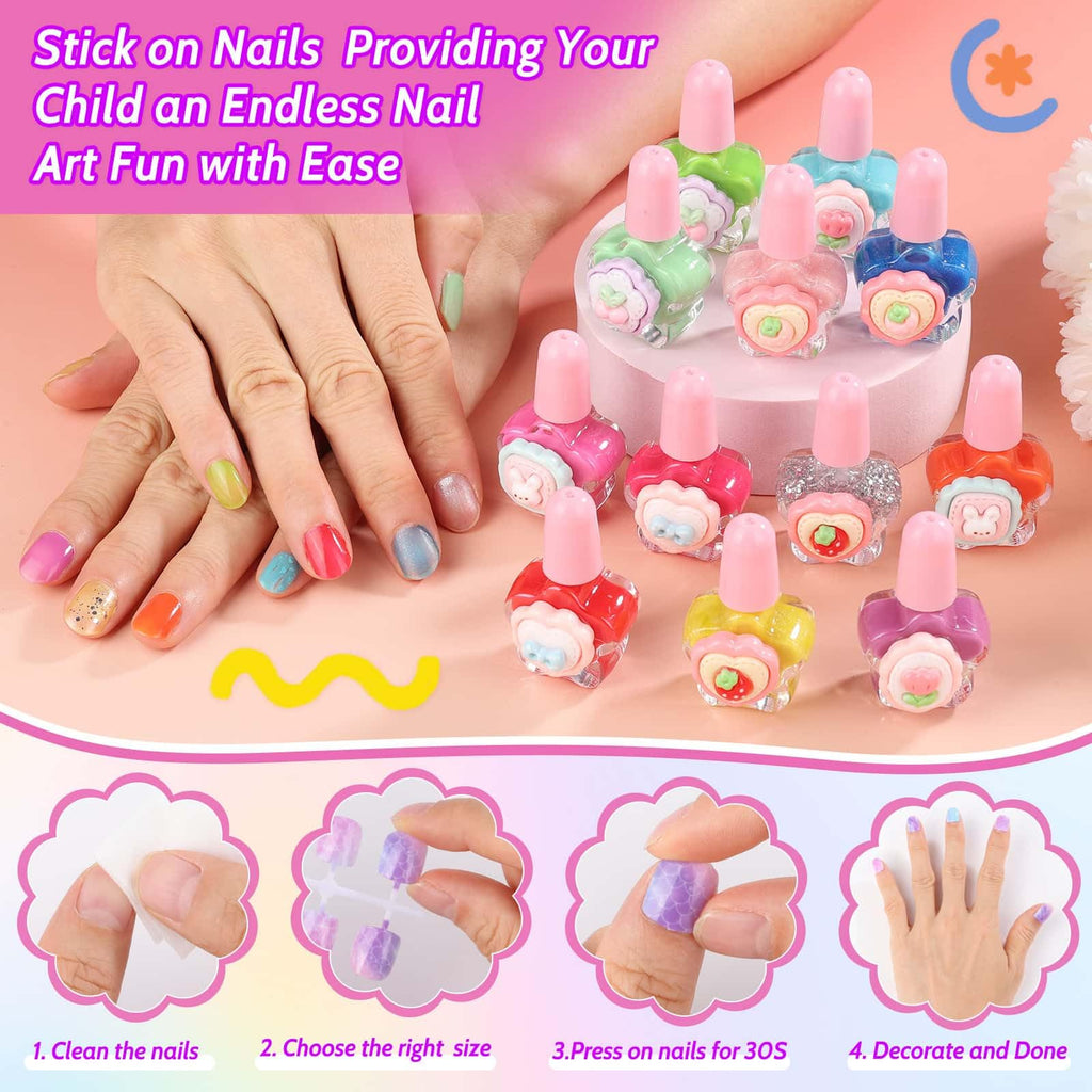Kids Nail Art Kit with Press-On Nails, Polish, Dryer and Stickers