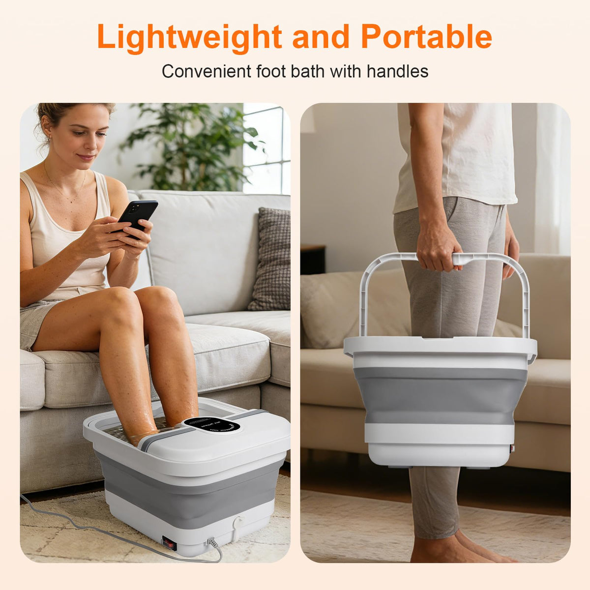 Collapsible Foot Spa Massager with Heat, Bubbles and Massage Rollers