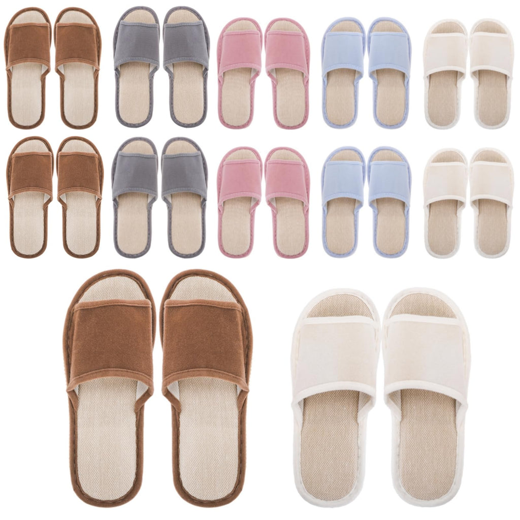 Eorbow 10-Pack Washable Open-Toe House Slippers for Guests, Non-Slip Indoor Spa Slippers