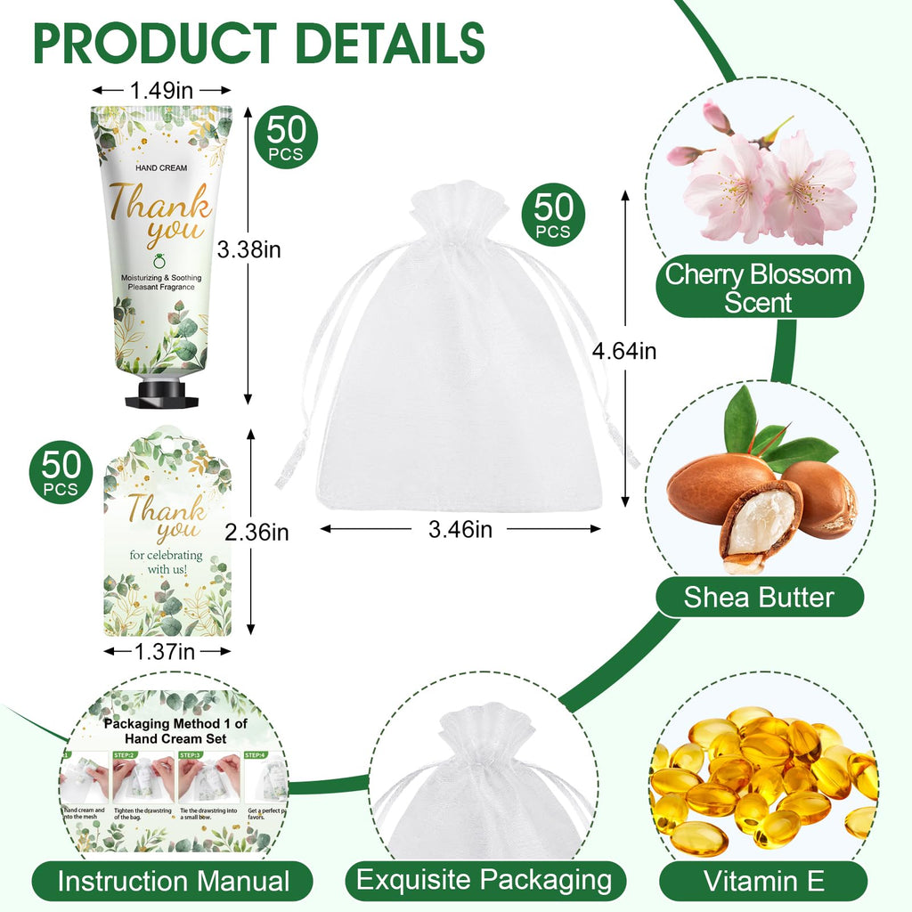 50 Pack Bulk Hand Cream Gift Sets with Organza Bags and Thank You Cards