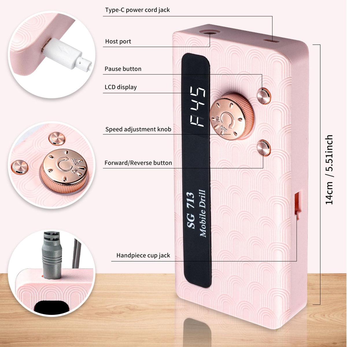 Professional Rechargeable Nail Drill Kit, 45,000 RPM with 13 Bits