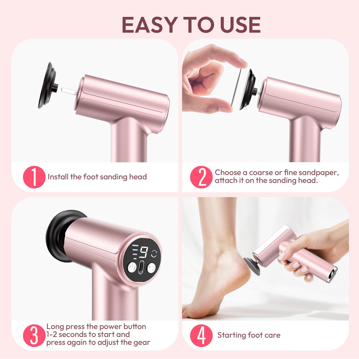 Drivox Rechargeable Electric Foot Callus Remover with 2-in-1 Sanding Heads