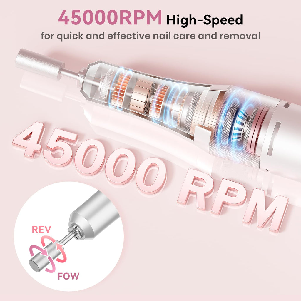 Hoxida Professional Electric Nail Drill 45000RPM Rechargeable Nail File Kit