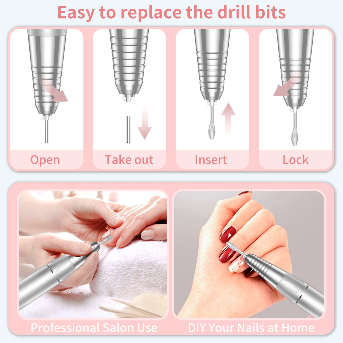 MOCOWIND Portable Nail Drill, Rechargeable Electric Nail File, 35000 RPM
