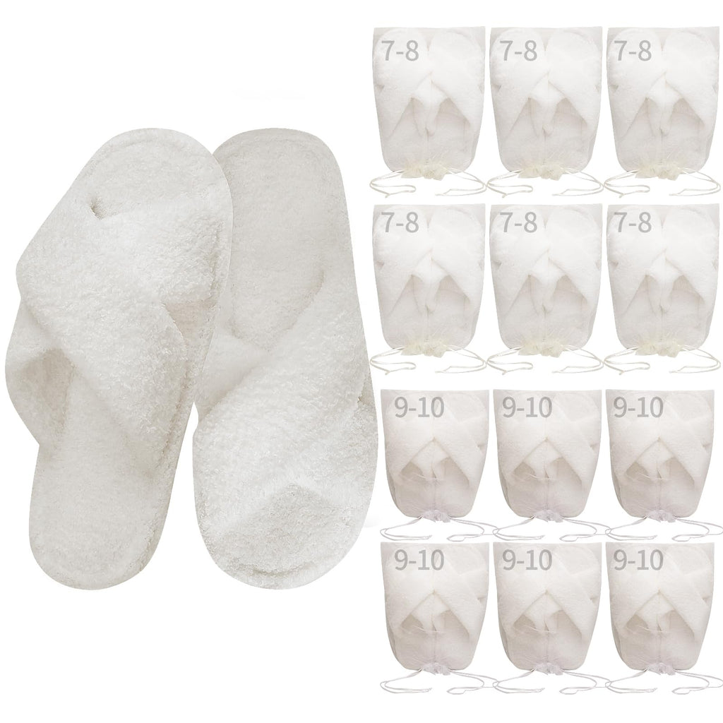 Sophproton 12-Pair Fuzzy Plush Slippers Wedding Favors with Cross Band