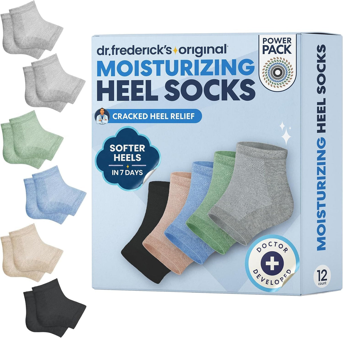 Dr. Frederick's Original Moisturizing Heel Socks, 6 Pairs, Open-Toe Gel Design
