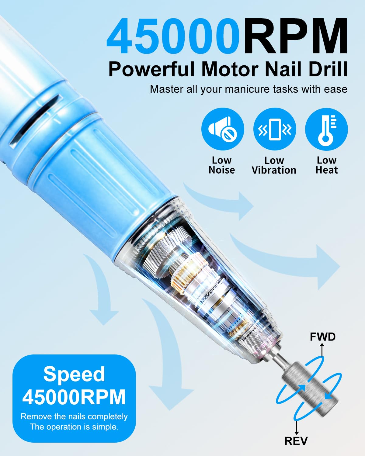Electric Nail Drill Kit with UV LED Lamp, Cordless Rechargeable E-File
