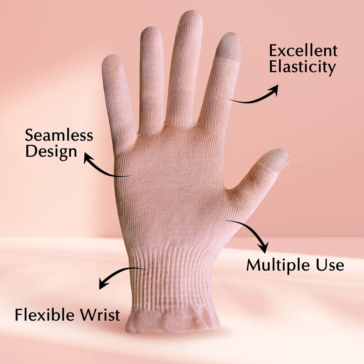 Evridwear Moisturizing Cotton Gloves, 6 Pairs, Pink