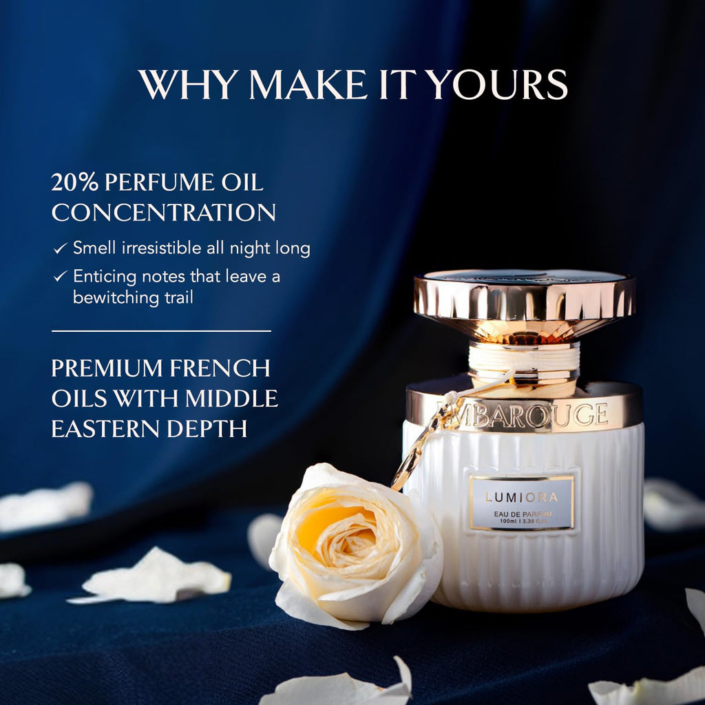 EMBAROUGE Lumiora Eau de Parfum, Floral Oud Fragrance for Women, 100 ml