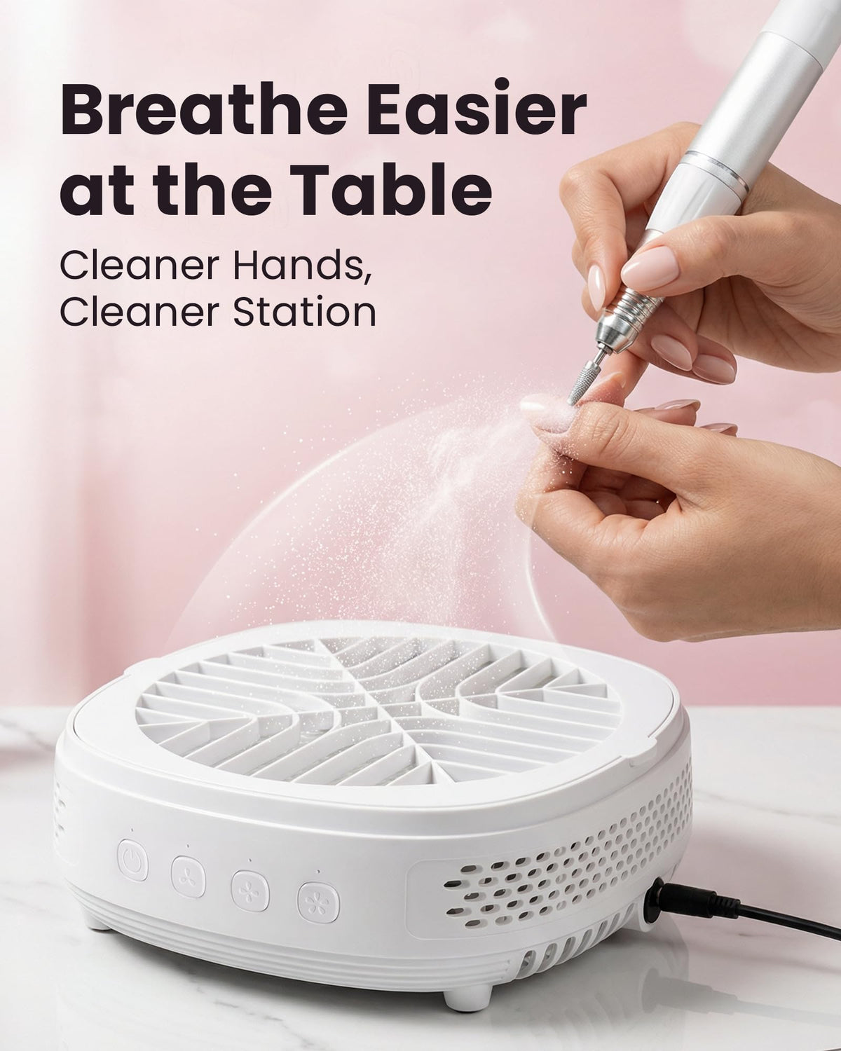 Nail Dust Collector with Quiet 125 CFM Suction and Reusable Filter