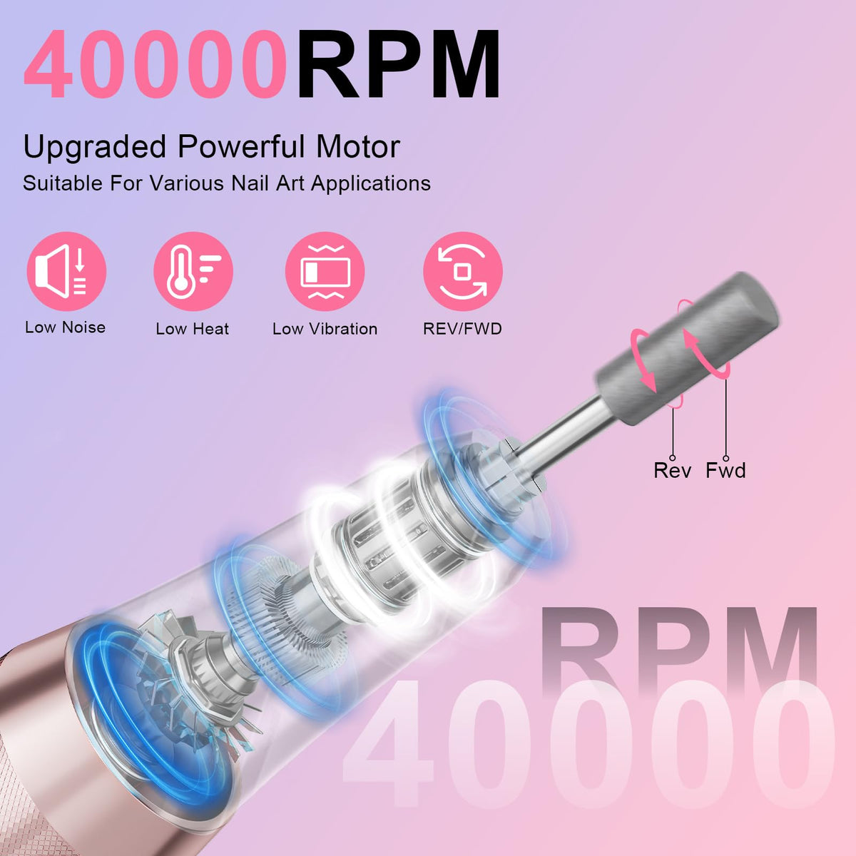 Professional Rechargeable Electric Nail Drill Kit, 40,000 RPM