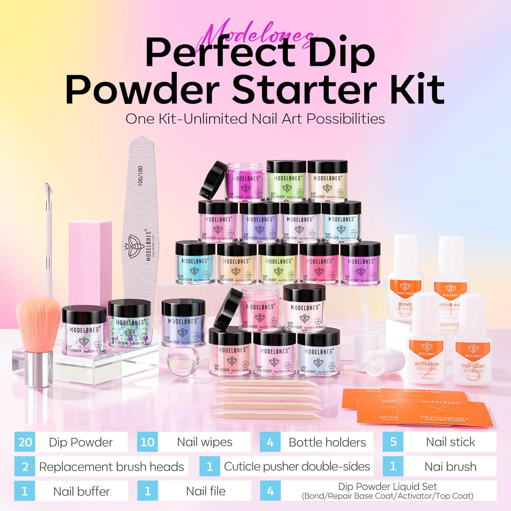 Modelones Dip Powder Nail Kit, 20-Color Set with Liquids and Tools