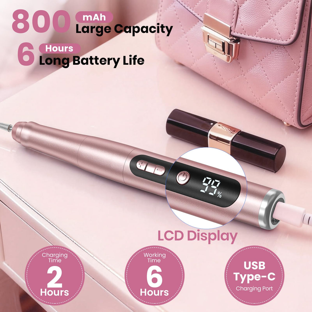 Hoxida Cordless Electric Nail Drill Kit, 35000RPM Rechargeable Nail File