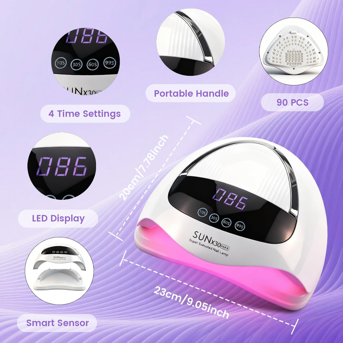 500W UV LED Nail Lamp, 90-LED Gel Nail Dryer with LCD Display