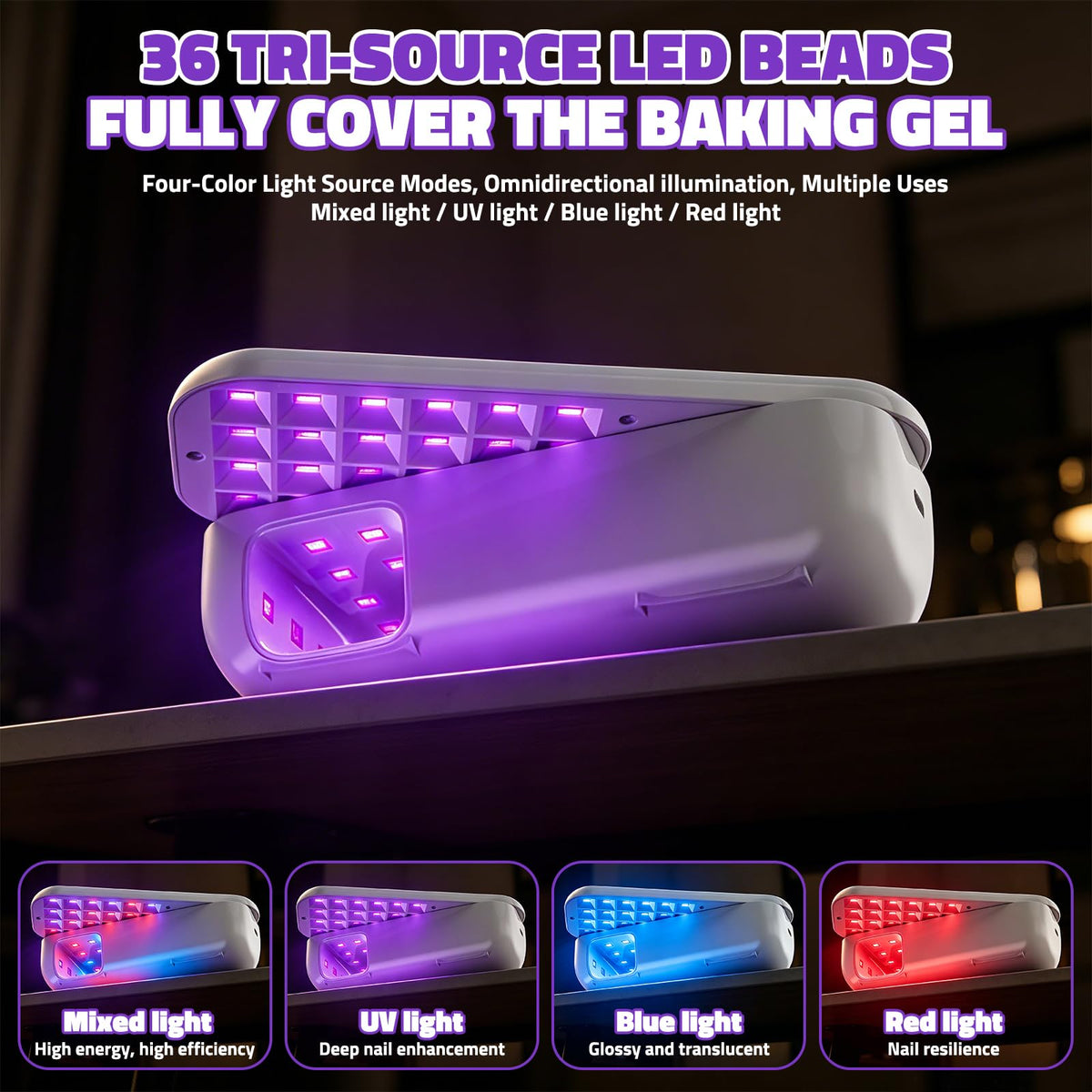 Compact Cordless UV LED Nail Lamp with 4 Modes, Timer & Rotating Panel