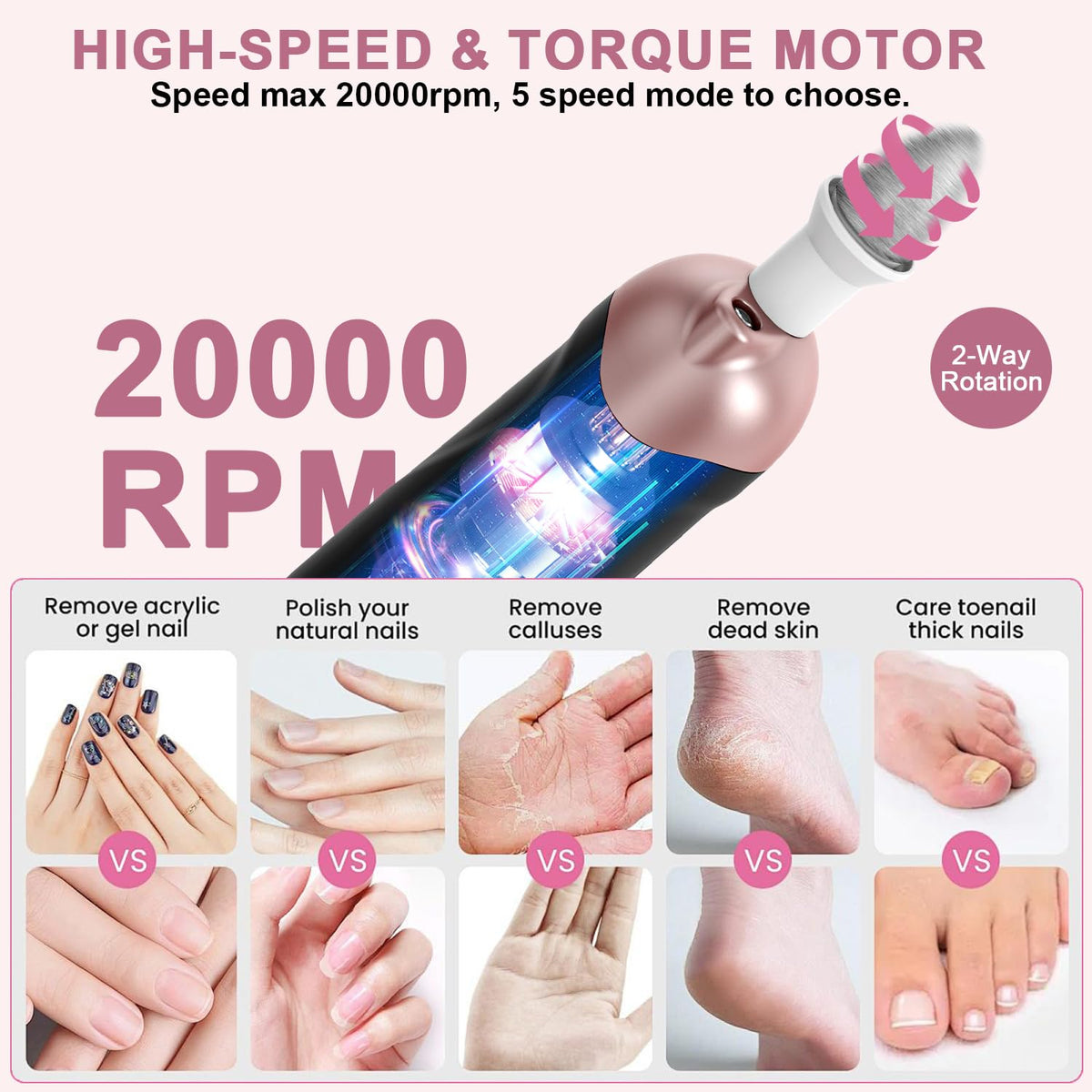 Cordless Electric Nail Drill Manicure and Pedicure Kit