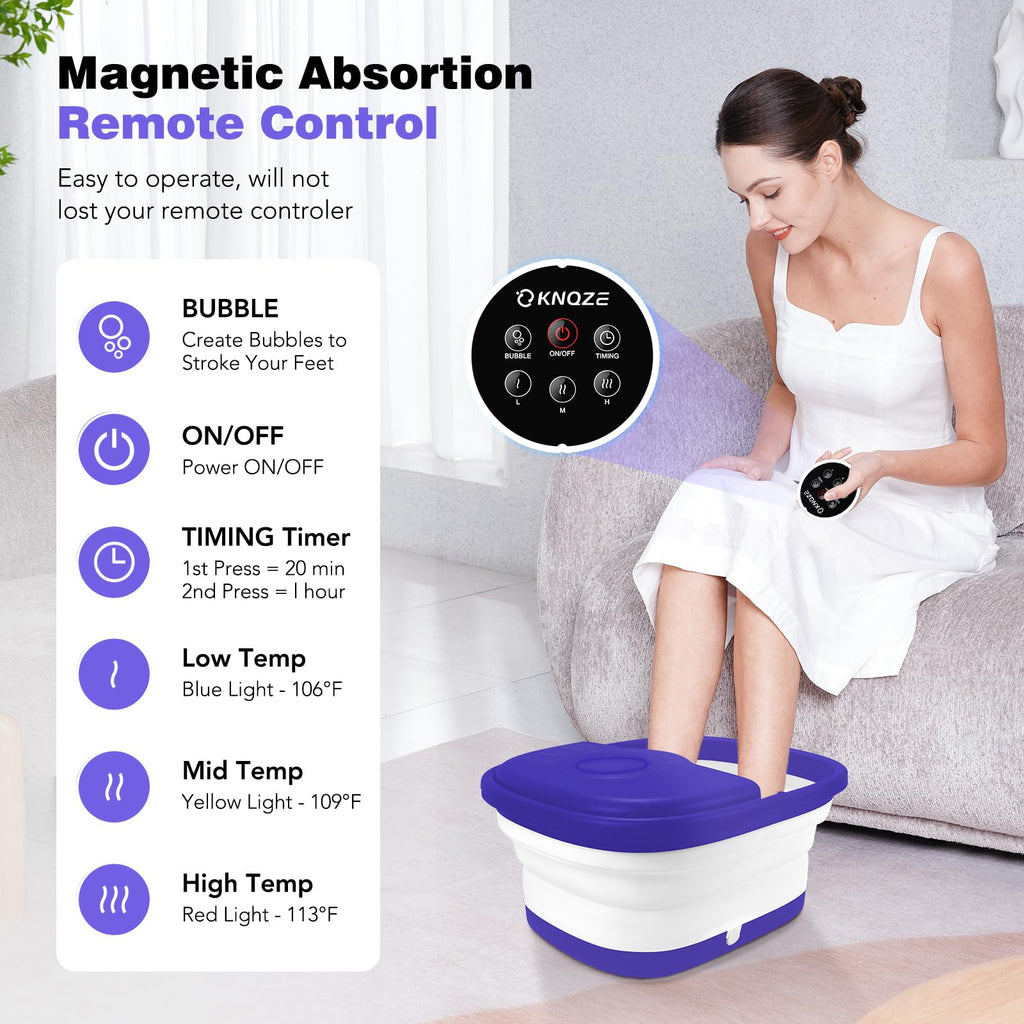 KNQZE Collapsible Foot Spa Bath with Heat, Bubbles & Massage