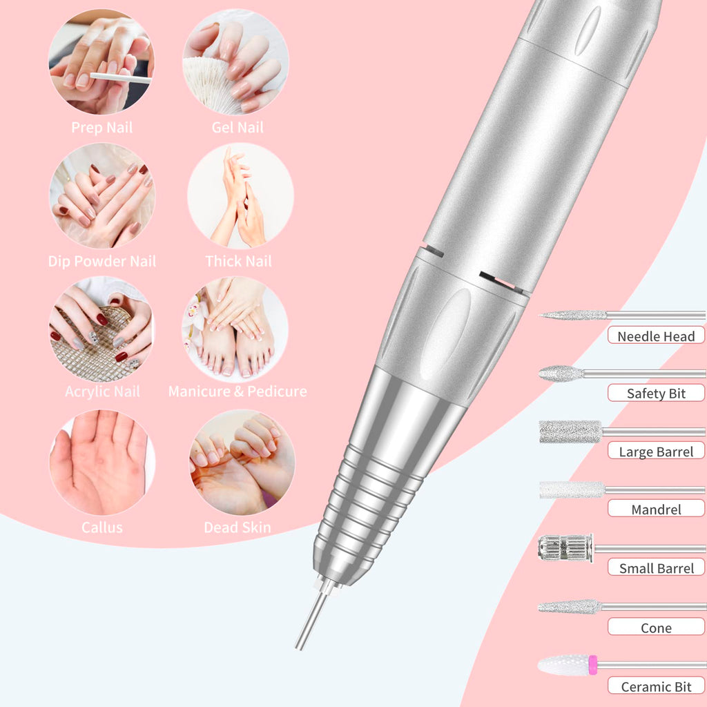 MOCOWIND Portable Nail Drill, Rechargeable Electric Nail File, 35000 RPM
