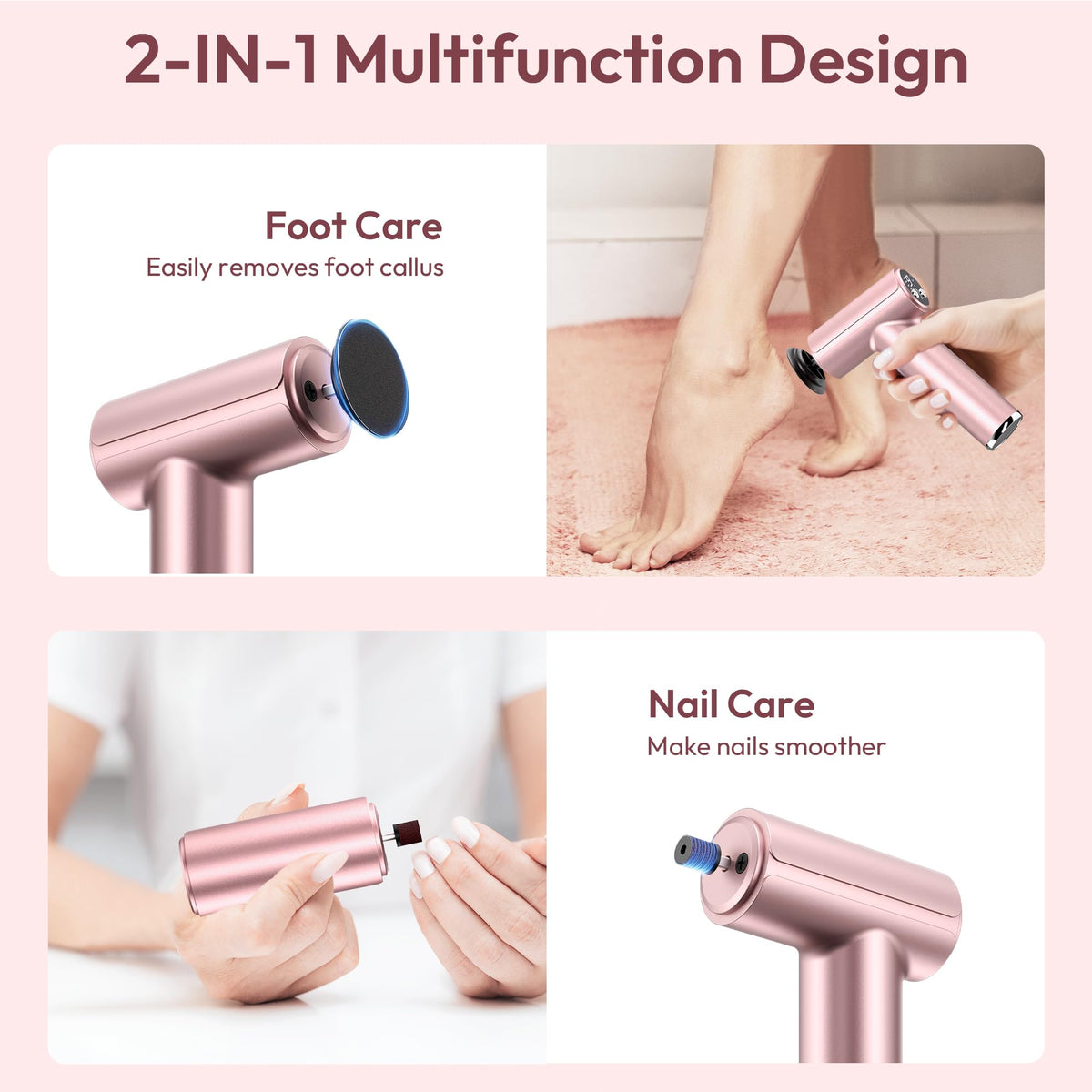 Drivox Rechargeable Electric Foot Callus Remover with 2-in-1 Sanding Heads