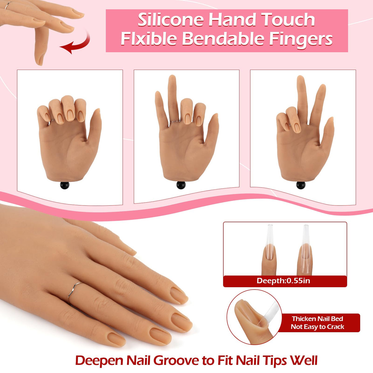 LIONVISON Silicone Nail Practice Hand