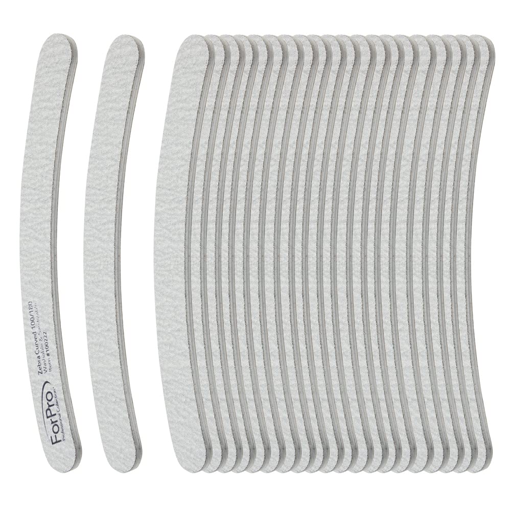 ForPro Zebra Curved Foam Nail Files, Double-Sided 100/180 Grit