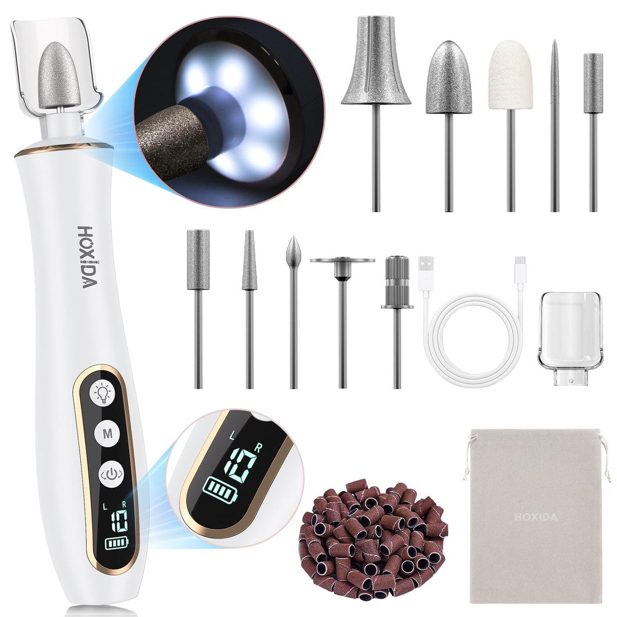 Hoxida Cordless Electric Nail Drill Kit with LED Light