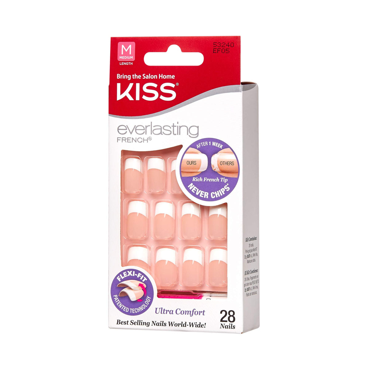 Kiss Everlasting French 28 Count Medium Flexi-Fit Pack of 6