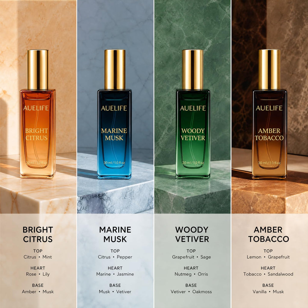 Auelife Men's Perfume Gift Set, 4 x 30mL Alcohol-Free Cologne