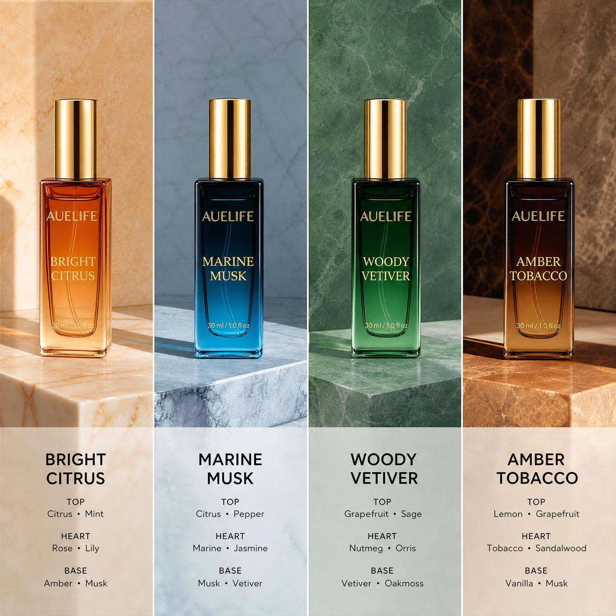Auelife Men's Perfume Gift Set, 4 x 30mL Alcohol-Free Cologne