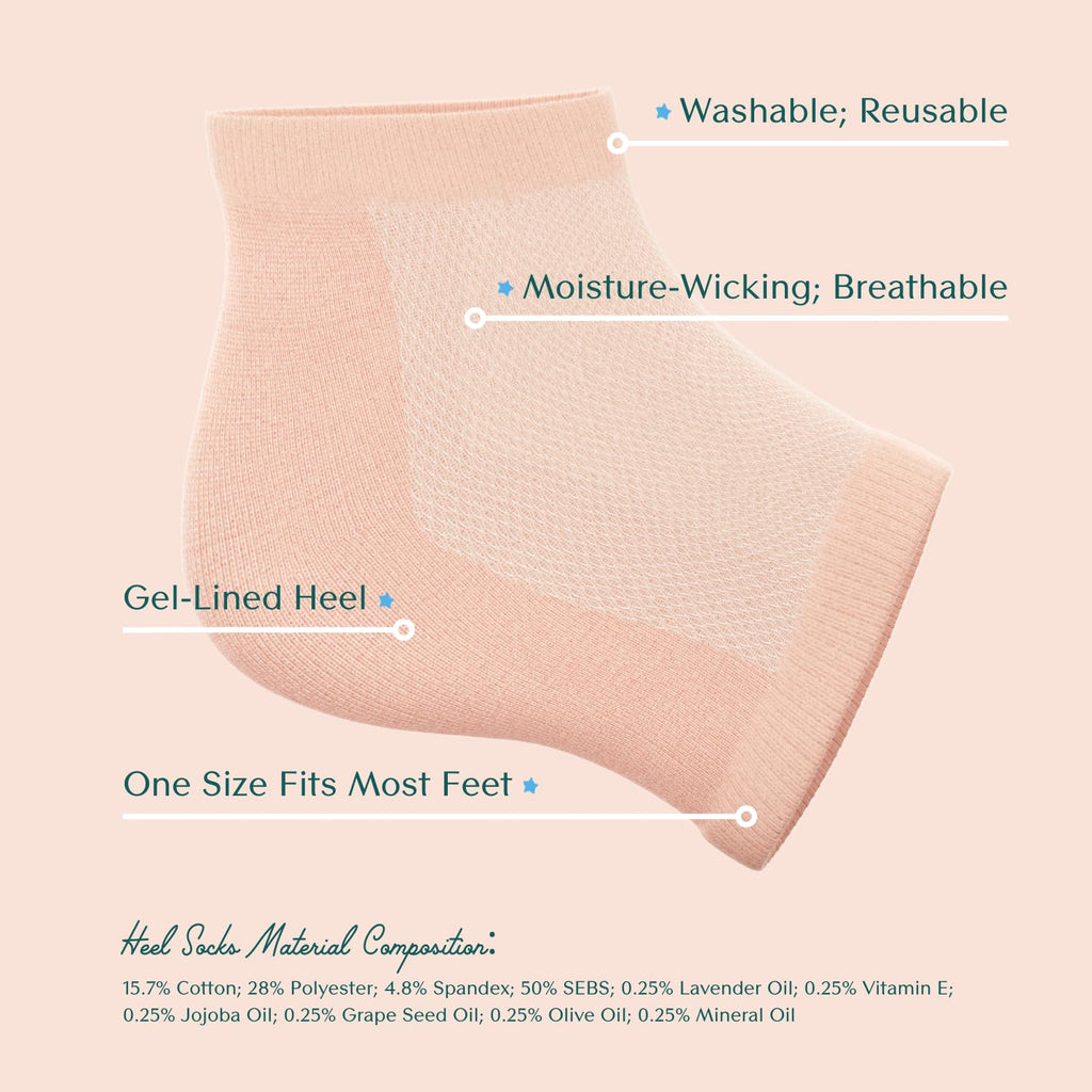 Bare August Gel Heel Socks Moisturizing Foot Sleeves, 2 Pairs