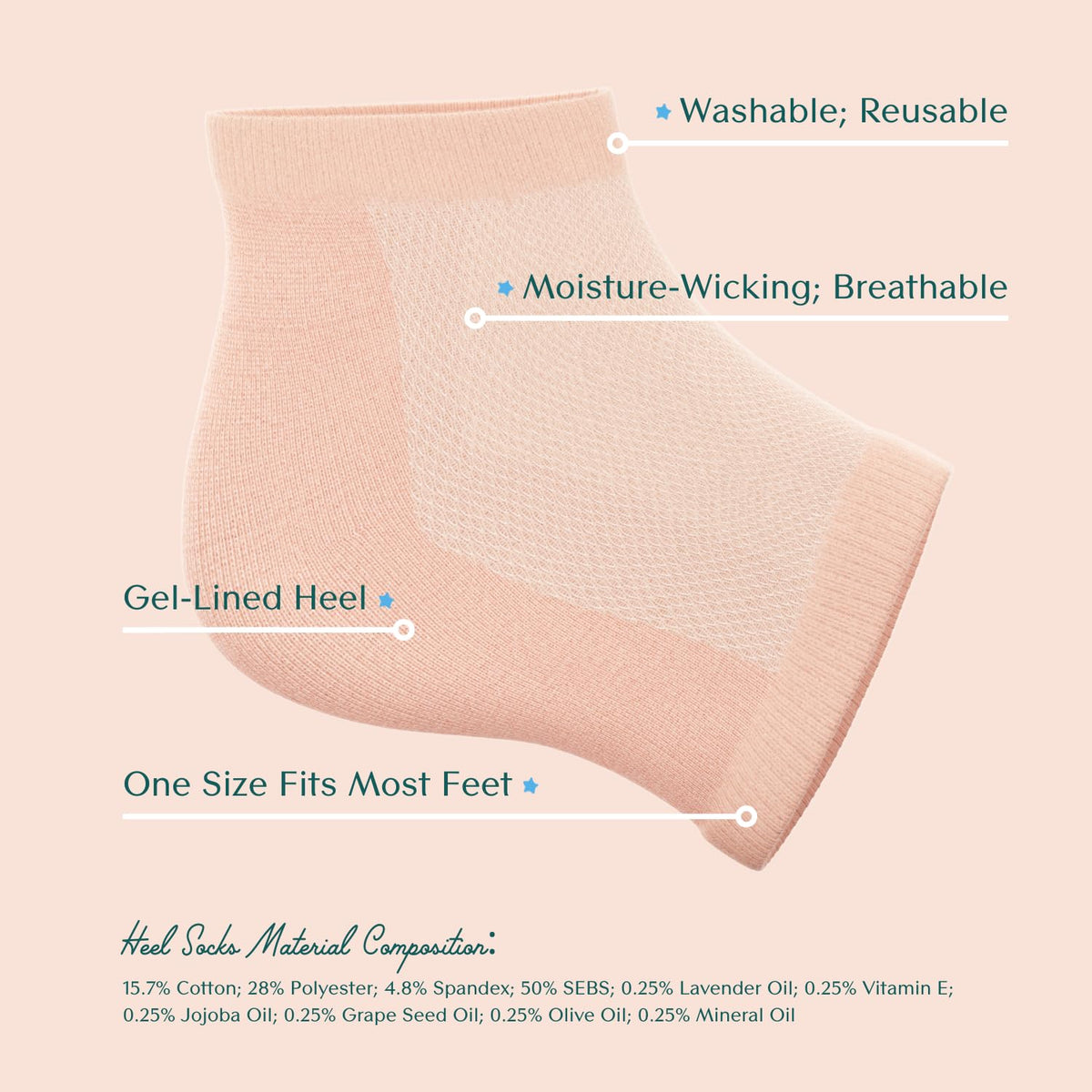 Bare August Gel Heel Socks Moisturizing Foot Sleeves, 2 Pairs
