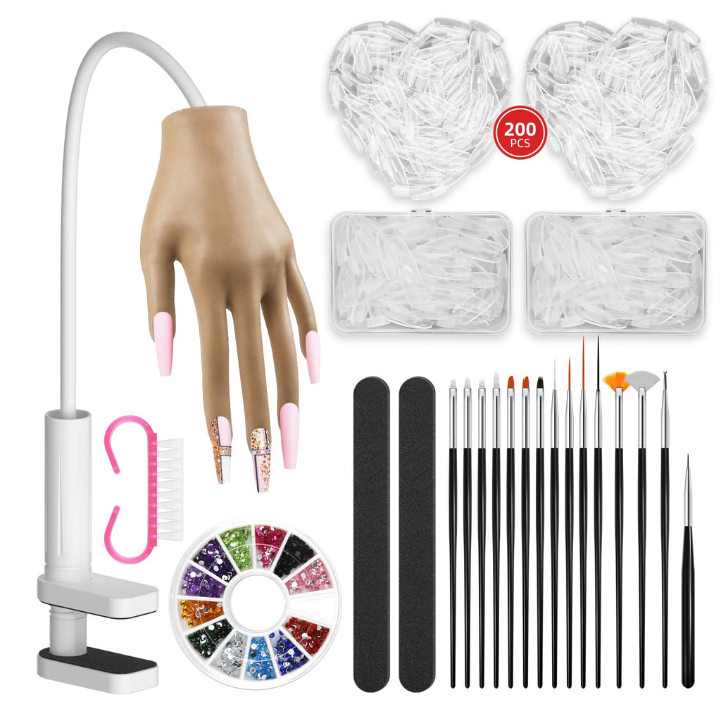 Practice Hand Kit for Acrylic Nails with Adjustable Stand and Accessories