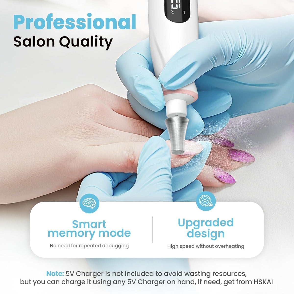 Cordless Electric Nail File Drill, 10-Speed Rechargeable Manicure Pedicure Kit