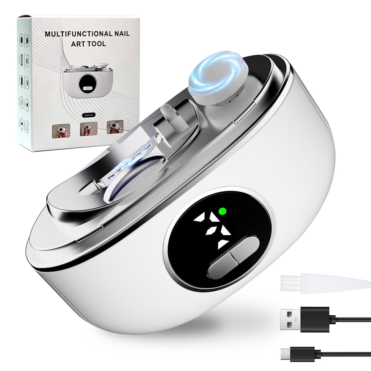 Electric Nail Clipper for Seniors & Adults, 3-in-1 White Nail Trimmer