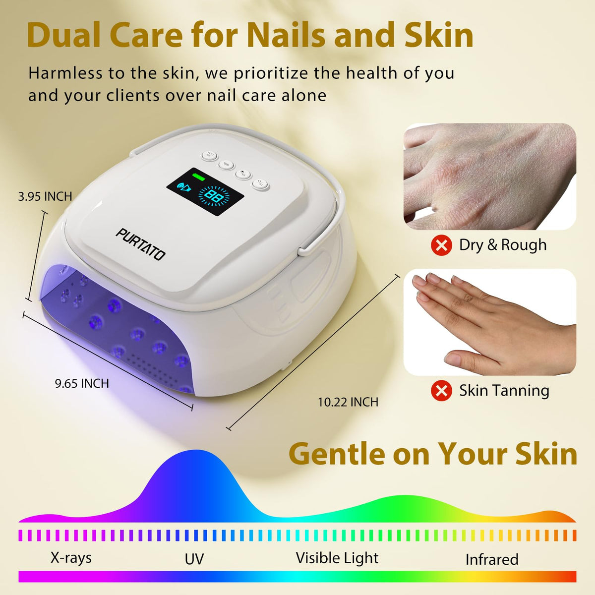Purtato 126W Cordless Rechargeable UV LED Nail Lamp with Handle and Foot Rest