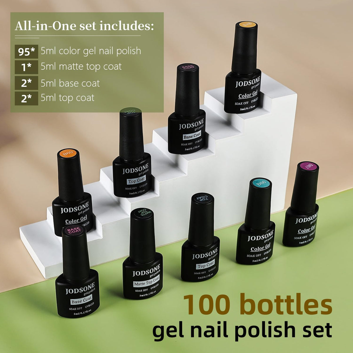 JODSONE 100-Piece Gel Nail Polish Kit with 95 Colors and Top Coats