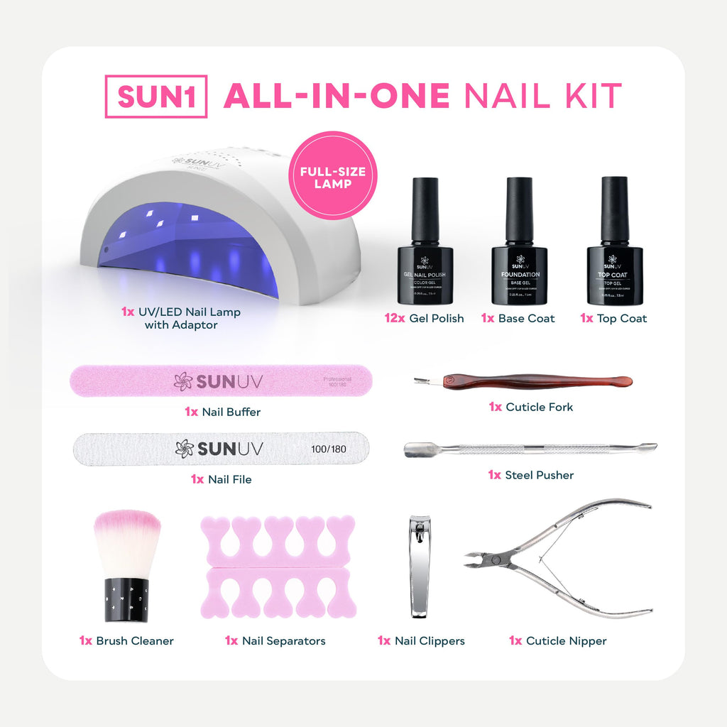 SUNUV Gel Nail Polish Kit with UV/LED Lamp, Base & Top Coat, Nail Tools