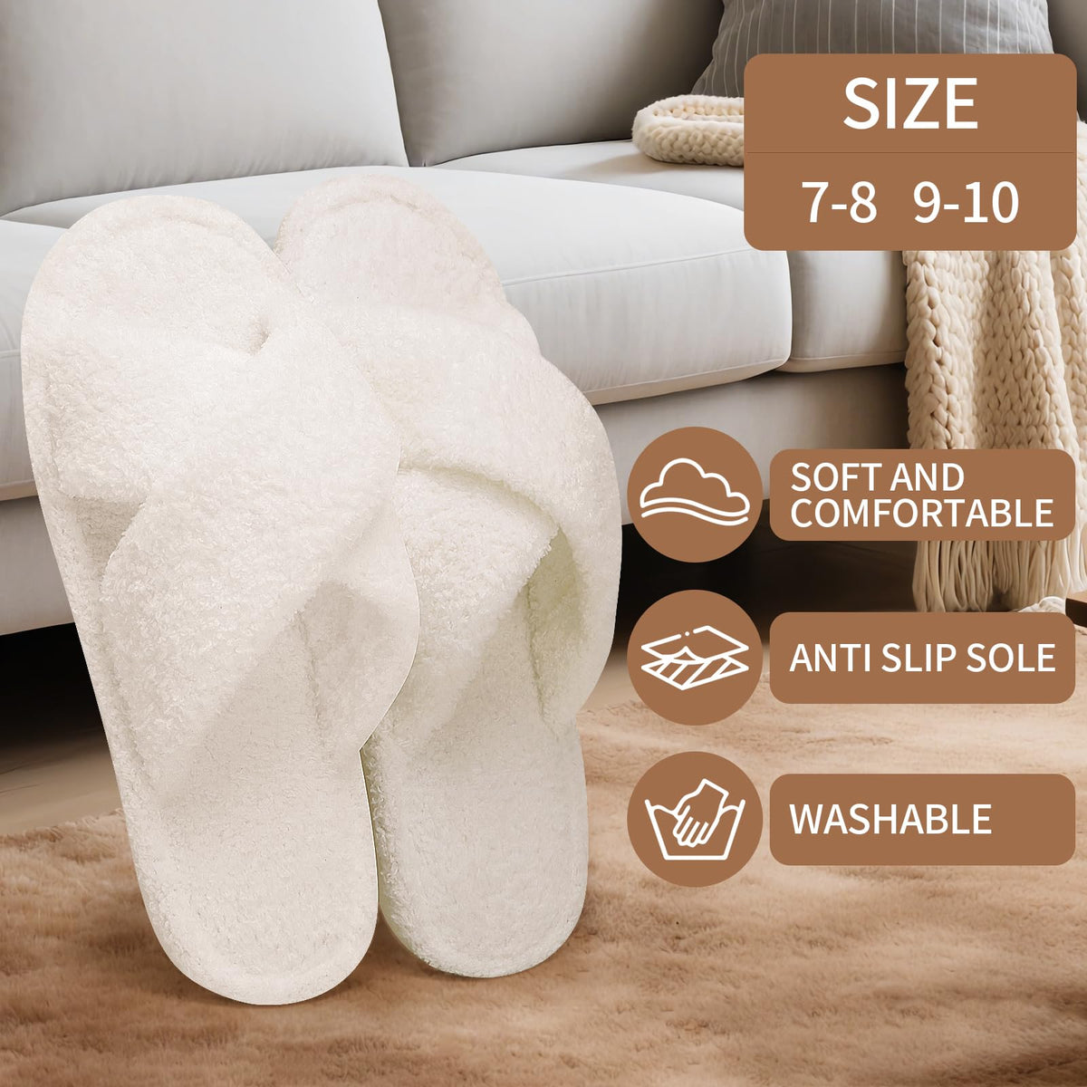 Sophproton 12-Pair Fuzzy Plush Slippers Wedding Favors with Cross Band