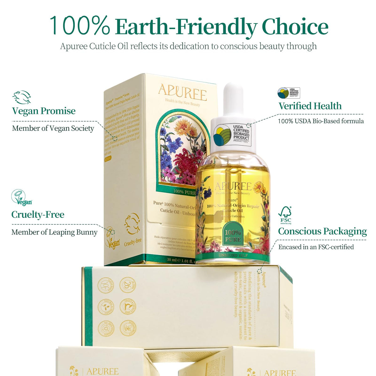 Apuree Bio-Based Cuticle Oil Nail Strengthener with Jojoba and Squalane