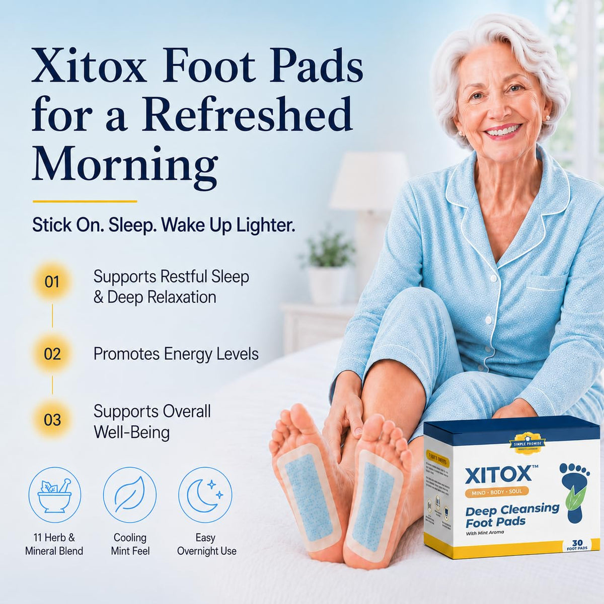 Simple Promise Xitox Herbal Foot Pads with Bamboo Vinegar, Tourmaline, 30 Count