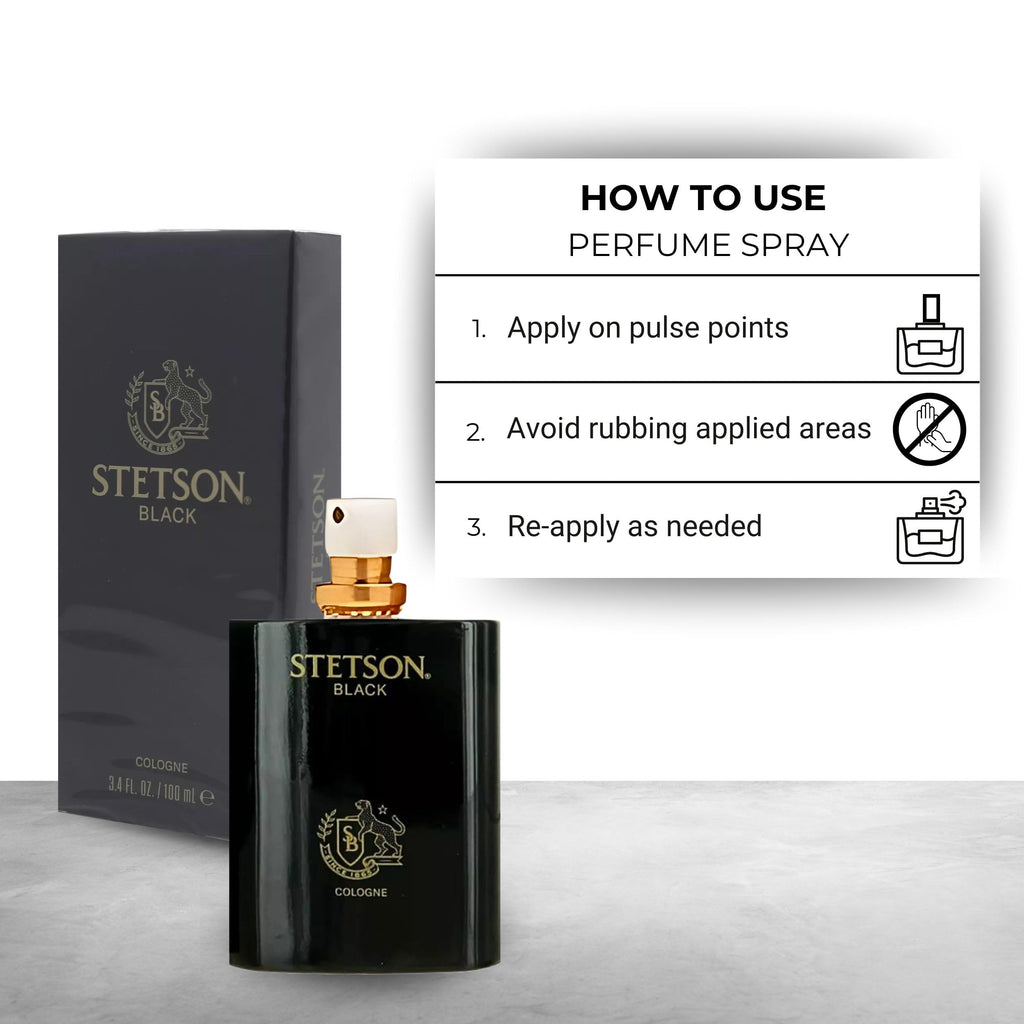 Stetson Black Eau de Cologne for Men Spray, 3.4 fl oz