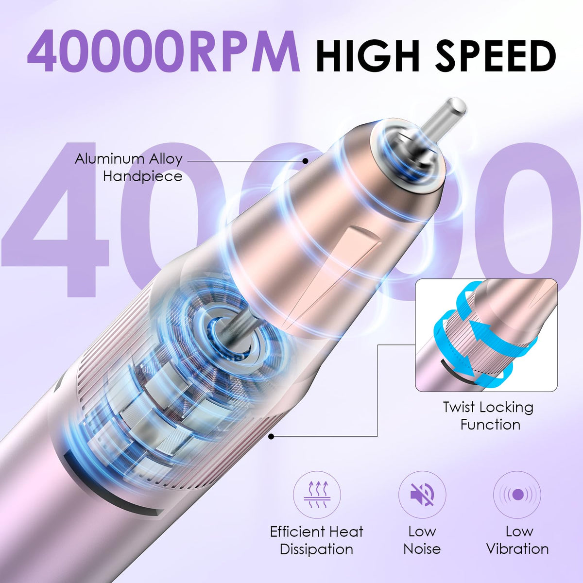 HOMEASY Electric Nail Drill 40000RPM Rechargeable E-File Kit, Purple