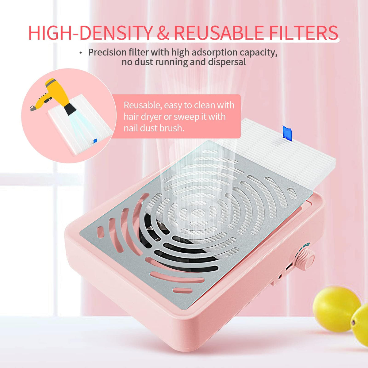 SAVILAND Nail Dust Collector with LED Lamp and Reusable Filter